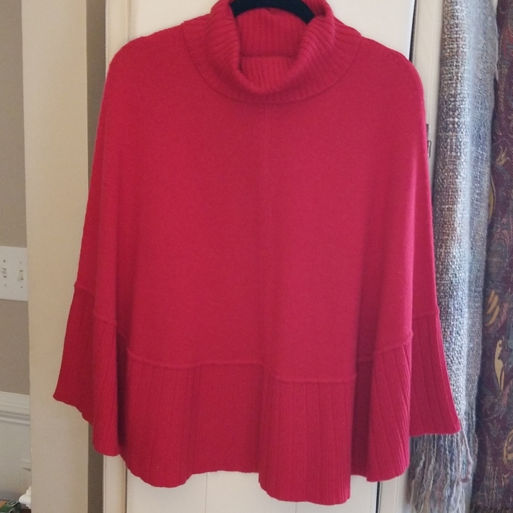 Talbots Turtleneck Red Knit Poncho Size Large